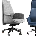Comfortable Blue Leather and Gray Fabric Office Chairs with Swivel Design and Rolling Wheels