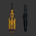 Futuristic Gold And Black Weapon With Barrel Grip Mechanical Parts And Glowing Elements