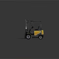 Yellow And Gray Industrial Forklift With Front Forks And Driver Cab