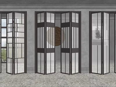 Modern Interior Folding Doors With Glass Panels And Black Metal Frames 3d model