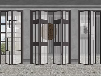 Modern folding door aluminum alloy glass door aluminum alloy folding door glass folding door Changhong glass Changhong folding door wire glass door 3d model