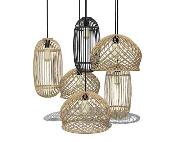 New Chinese Chandelier Wooden Lamps Combination 3d model