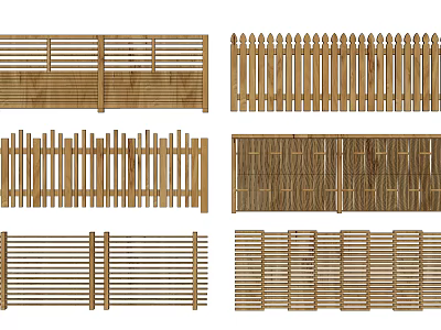 Different Types Of Wooden Fences Featuring Various Designs For Garden Areas 3d model