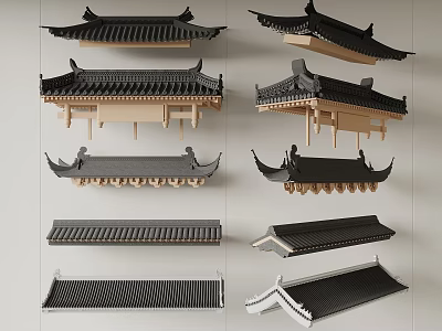 Chinese Traditional Roof Components Featuring Various Classic Styles Ornate Eaves And Tile Designs 3d model