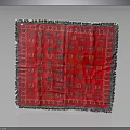 Red Square Patterned Silk Scarf With Intricate Traditional Design And Silver Trim
