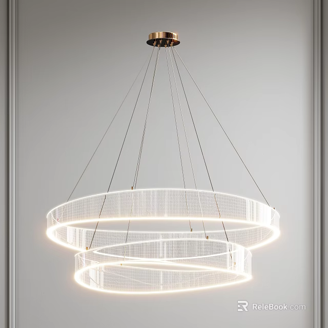 Modern Chandelier with Double Circular Ring Design Transparent Mesh Structure and Soft Illumination 3d model