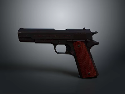 Vintage Classic Pistol With Black Body And Red Textured Grip Design 3d model