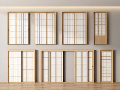 Japanese style sliding door sliding door single door partition door sliding door lattice door tatami door original wooden door 3d model
