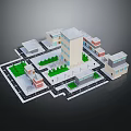 Cartoon Scene of Colorful 3D Model Neighborhood With Buildings Roads and Green Areas