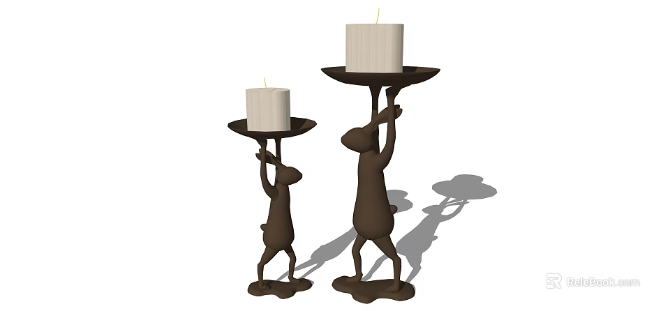 Brown Reindeer Shaped Decorative Candle Holders With White Candles And Tray 3d model 