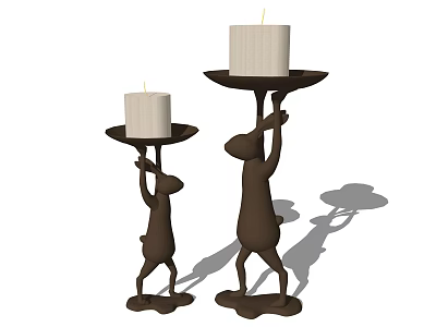 Brown Reindeer Shaped Decorative Candle Holders With White Candles And Tray 3d model