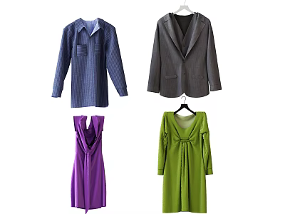 Stylish Women's Clothing Collection With Blue Shirt Gray Blazer Purple And Green Dresses 3d model