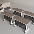 Stackable Modern Office Desks With Wooden Tops White Metal Legs And Black Mesh Design