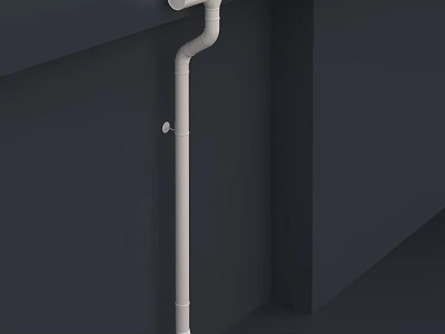 White Plumbing Pipe Installed in Dark Wall Corner with Vertical Horizontal Connections 3d model
