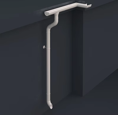 White Plumbing Pipe Installed in Dark Wall Corner with Vertical Horizontal Connections 3d model