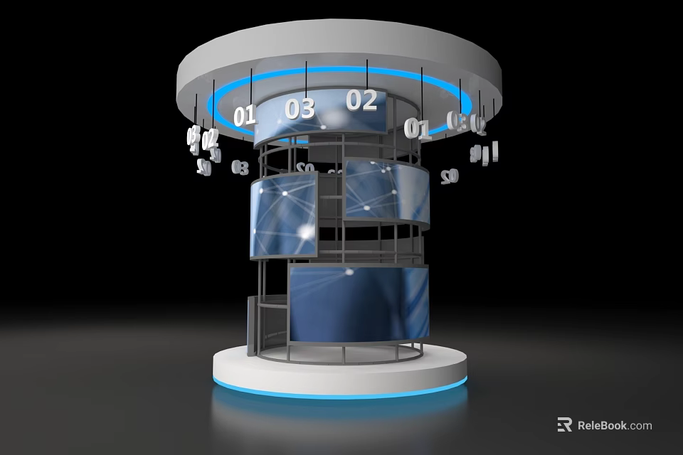 Modern Art Installation With Circular Structure Blue Lighting Digital Numbers 01 02 03 04 3d model