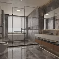Modern Bathroom Interior Design With Marble Walls Glass Shower And Double Vanity