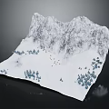 Natural Garden Landscape Design With Snowy Mountains And Pine Trees On Snowy Ground