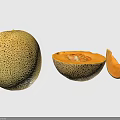 Fresh Whole Half and Sliced Ripe Cantaloupe with Juicy Orange Flesh