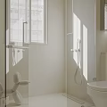 Modern White Bathroom Interior With Vanity Mirror Toilet Cabinets And Lighting