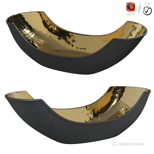 Two Piece Decorative Ornament Set With Gold And Black Curved Metallic Finish For Home Decor 3d model 