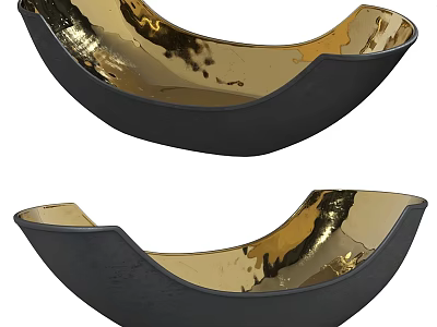 Two Piece Decorative Ornament Set With Gold And Black Curved Metallic Finish For Home Decor 3d model
