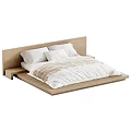 Modern Wooden Double Bed with White Pillows Soft Bedding and Platform Frame