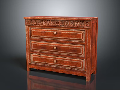 Vintage Wooden Console Cabinet with Carved Details Three Drawers Entryway Storage Furniture 3d model