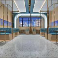 Modern Elegant Restaurant Interior With Blue Booths Gold Accents Large Windows City Views Terrazzo Flooring