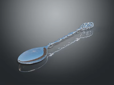 Elegant Silver Spoon Design With Intricate Ornate Handle And Shiny Surface For Daily Tableware 3d model