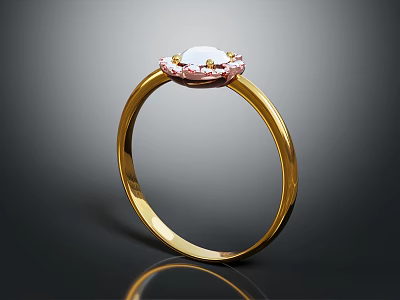 Elegant Gold Ring with Pink and White Gemstones Stylish Fashion Accessory Piece 3d model