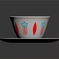 White Decorative Bowl And Plate With Red Teal Leaf Patterns And Yellow Trim
