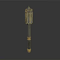 Slender Industrial Metal Equipment With Tower Like Top And Cylindrical Gold Base