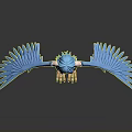 3D Fantasy Character With Blue Hair Blue Winged Arms Scaly Legs And Clawed Feet