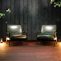 Tranquil Courtyard Garden With Lush Trees Warm Lighting And Comfortable Seats On Wooden Deck