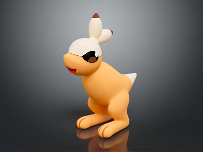 Cartoon Animal With Yellow Body White Ears Black Eyes Red Mouth Standing On Black Background 3d model