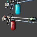 Industrial Spray Gun Equipment With Blue Red Air Cylinders And Metal Pipes