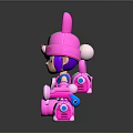 Pink Rabbit Helmet Character With Purple Hair Blue Outfit And Rabbit Accessory