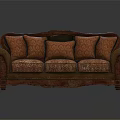 Traditional Three Seater Sofa With Wooden Frame And Ornate Floral Pattern Upholstery