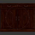 Traditional Dark Red Solid Wood Cabinet With Carved Design Two Doors And Drawers