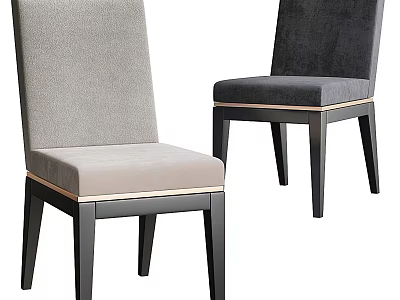 Two Modern Upholstered Dining Chairs With Light Gray Dark Gray Colors And Black Wooden Legs 3d model