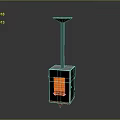 Black Square Base Industrial Equipment With Orange Glowing Element And Conical Top