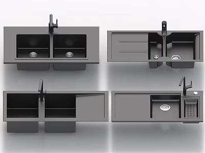 Various Modern Kitchen Sink Designs Featuring Double Bowl Single Bowl Drawer And Drainer 3d model