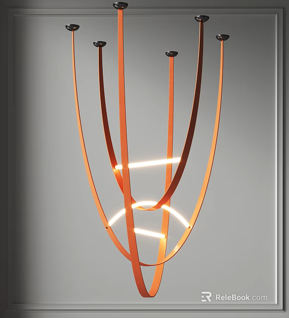 Contemporary Orange Ribbon Chandelier With White Light Strips For Modern Spaces 3d model 