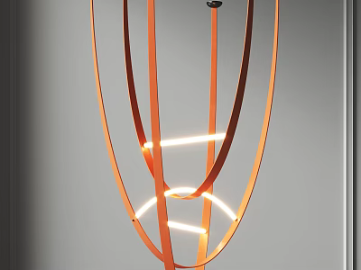 Contemporary Orange Ribbon Chandelier With White Light Strips For Modern Spaces 3d model