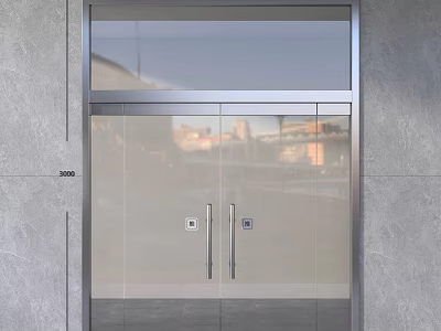 Modern Glass Double Doors With Metal Frame Showing Urban View At Building Entrance 3d model
