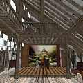 Vintage Loft Interior With Wooden Beams Red Sofa And Green Plants