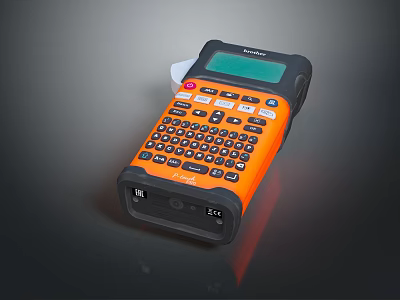 Handheld Label Printer With Orange And Black Design Keyboard Screen And Paper Outlet 3d model