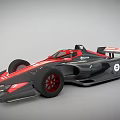 Black and Red Streamlined Race Car with Red Wheels and Number 5 on Gray Background