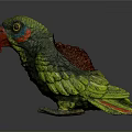 Decorative Green Red Brown Parrot Sculpture with Detailed Feather Texture on Shiny Display Base